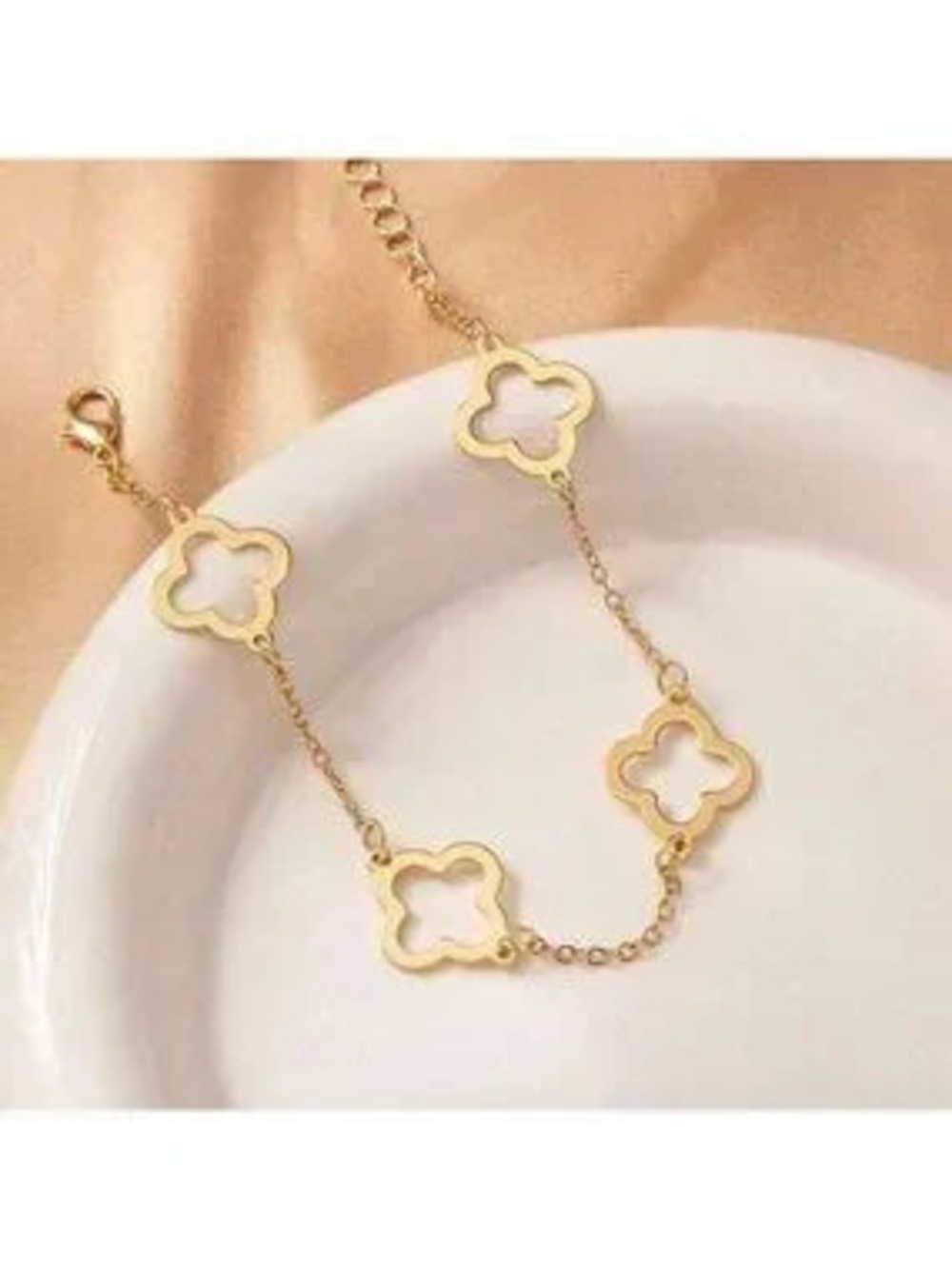 Gold Plated Stainless Steel Clover Charm Bracelet